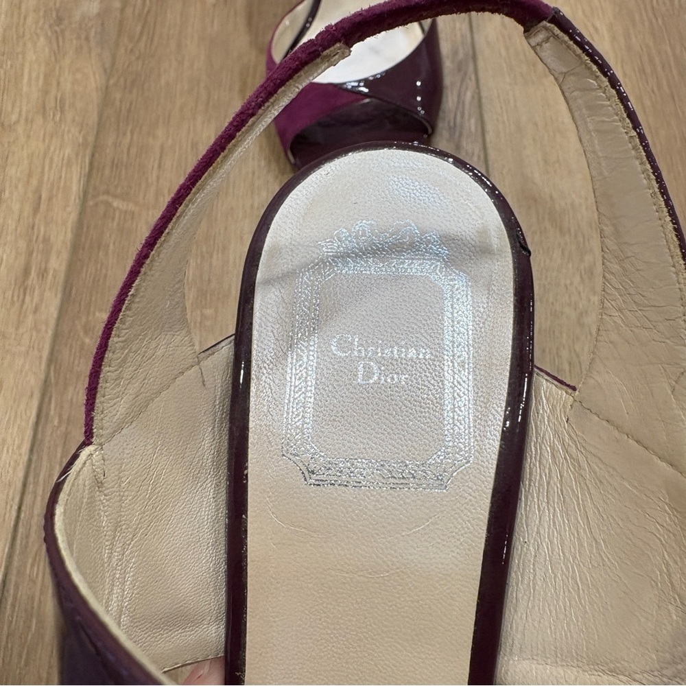 Y2K 🌟CHRISTIAN DIOR🌟 SUEDE PATENT LEATHER OPEN TOE SLING BACK HEEL PURPLE 38.5 - Picture 2 of 13